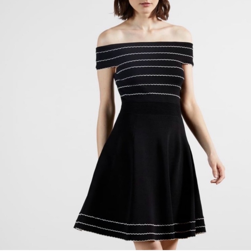 Ted Baker London Maisie Bardot Off-the-Shoulder Mini Skater A Line Dress Small